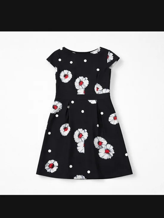 Black Floral A-Line Dress Size M Back Daisy Print  Fit & Flare Minimalist Retro - Picture 5 of 14